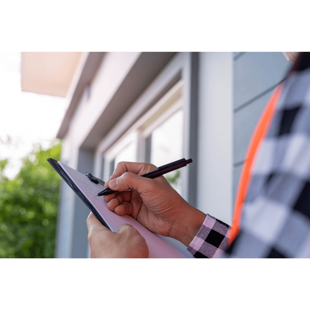Inspector making notes on inspection sheet - General Plumbing