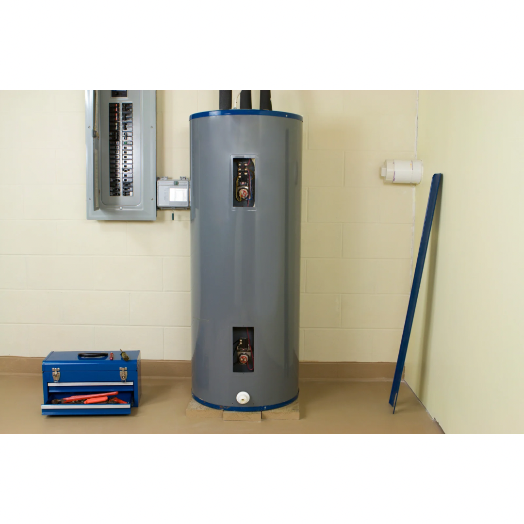 Electric Water Heater with Tools for Repair Close By- General Plumbing