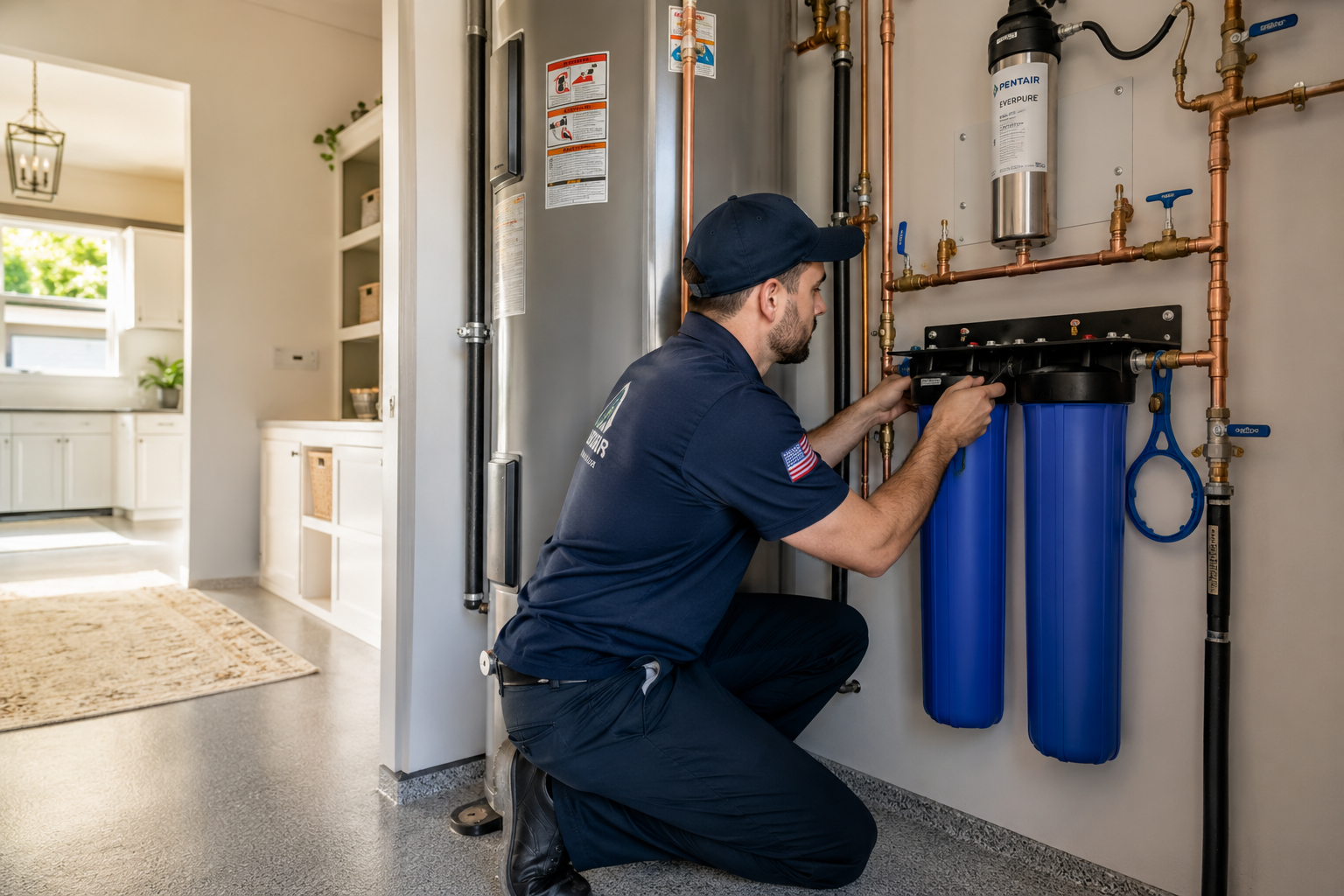 Plumber installing a whole house water filter - General Plumbing